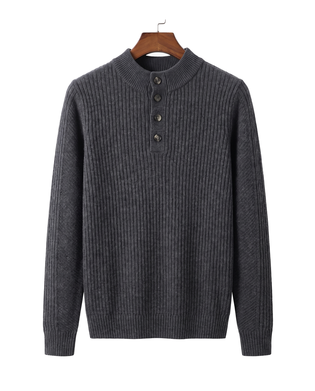 The Alderley merino ribbed henley — Dark Gray