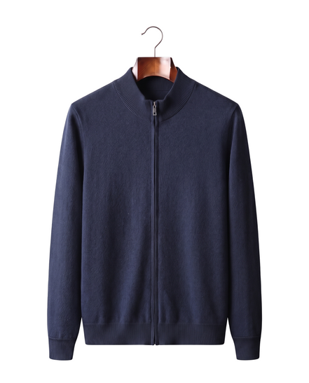 The Cavendish — Merino Zip Cardigan — Navy Blue