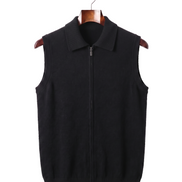 The Windsor cashmere gilet, front view on a mahogany hanger