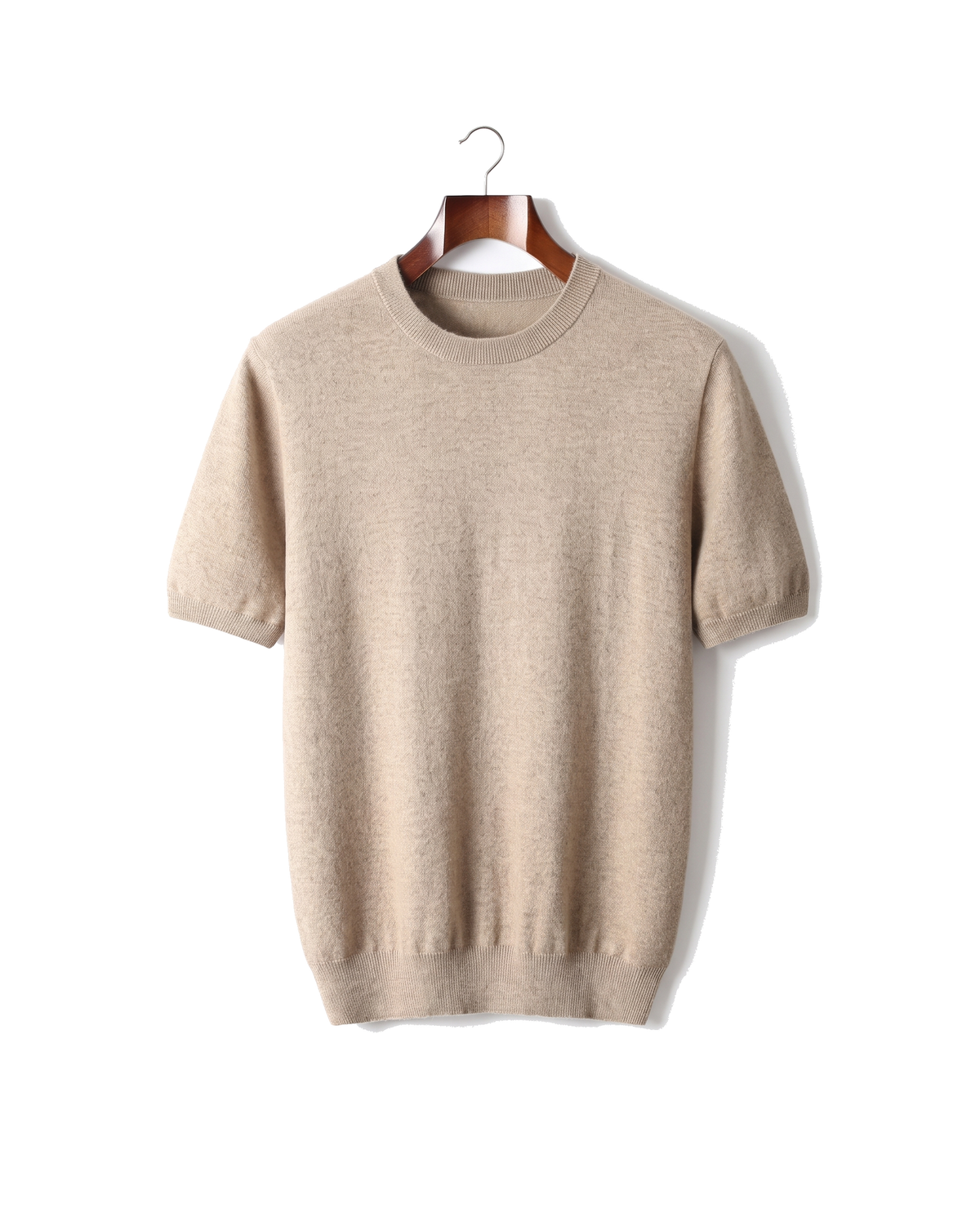 The Aldwych cashmere tee, front on hanger