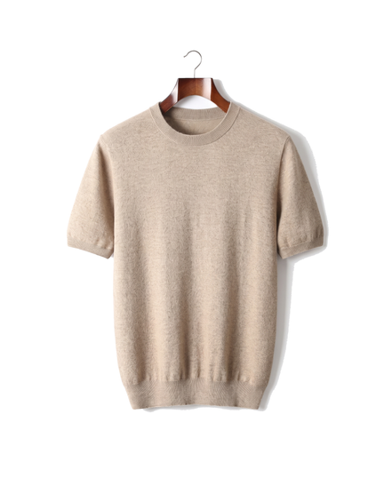 The Aldwych cashmere tee, front on hanger