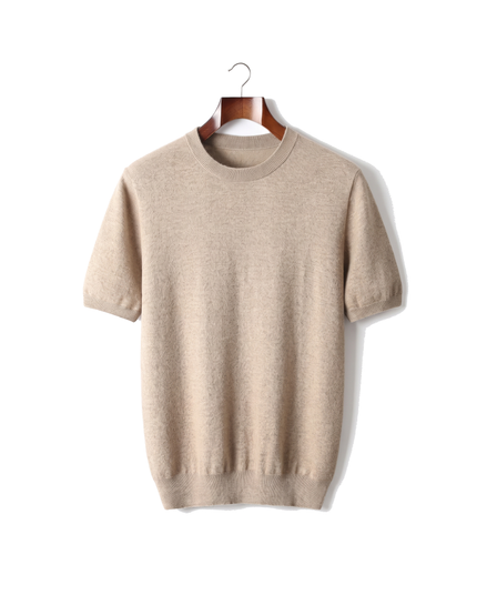 The Aldwych cashmere tee, front on hanger