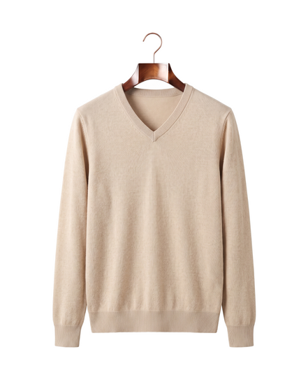 The Sandringham merino V-neck jumper — Sand