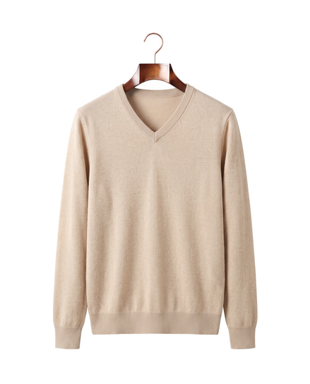 The Sandringham merino V-neck jumper — Sand