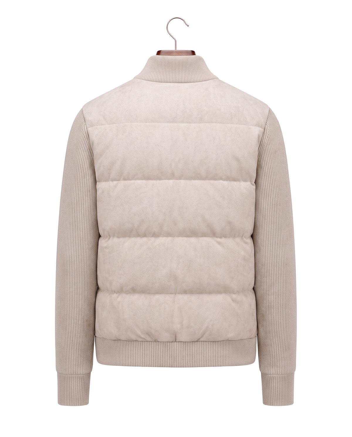 Cream hybrid bomber, back view on hanger