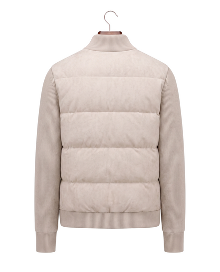 Cream hybrid bomber, back view on hanger