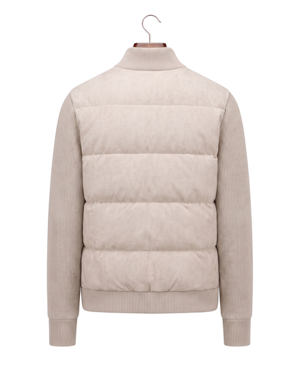 Cream hybrid bomber, back view on hanger