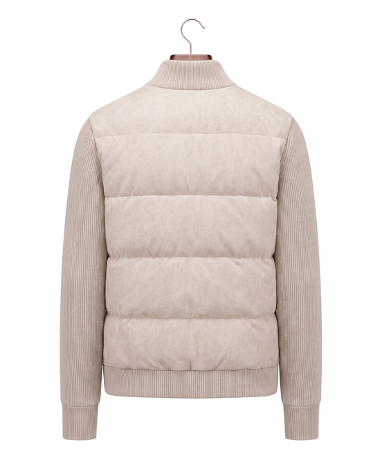Cream hybrid bomber, back view on hanger