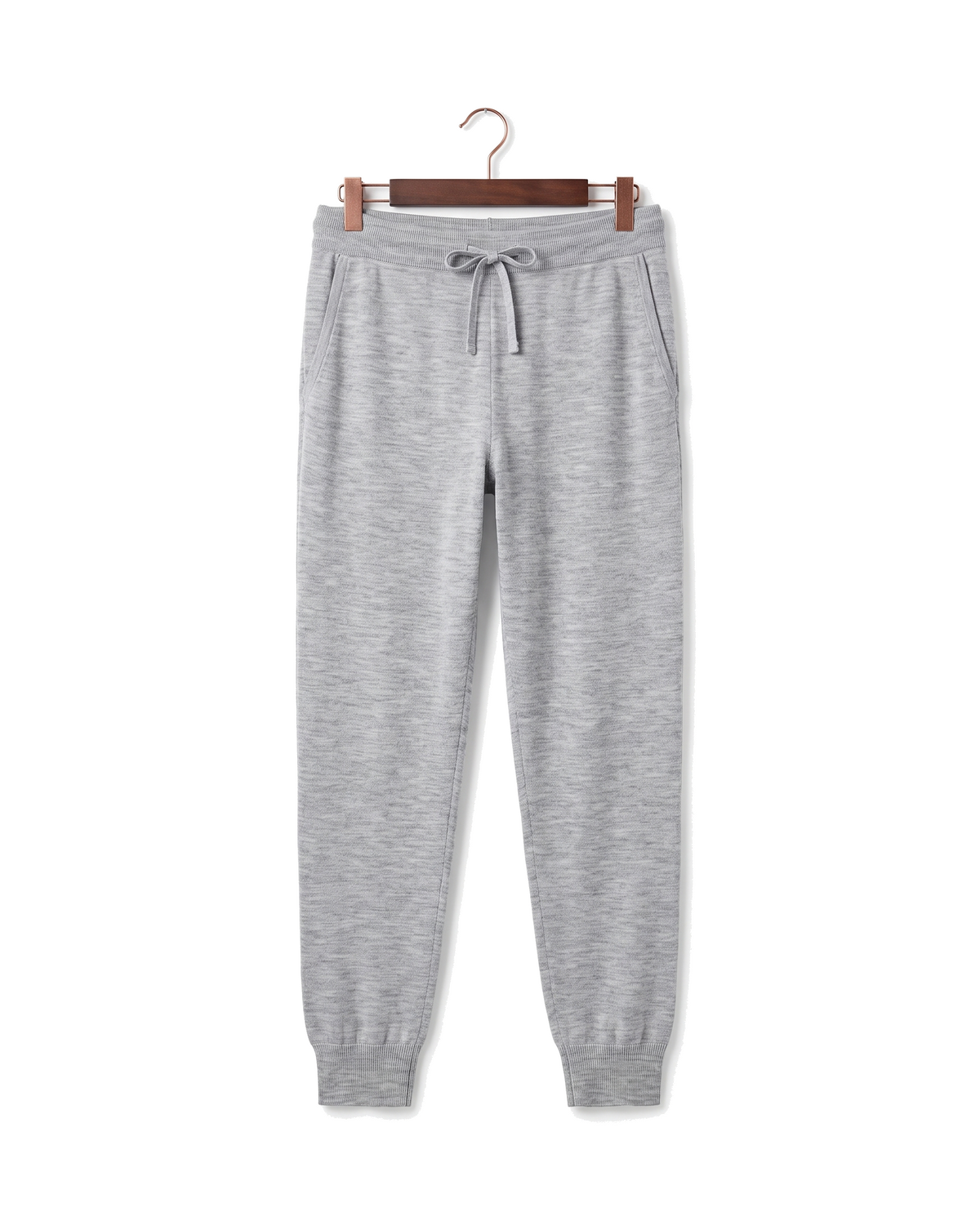 The Grafton merino joggers, front on hanger