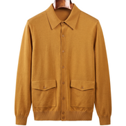 The Fairhaven knitted shirt jacket, front on hanger