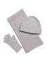 The Ravensdale merino scarf, beanie and glove set laid out, front