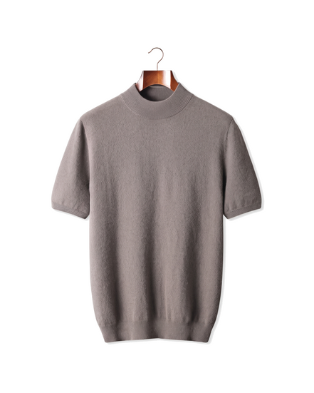 The Denby cashmere mock neck tee — Ashen Truffle