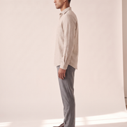 The Salcombe linen shirt shown in side profile
