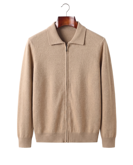 The Harrogate — Cashmere Full-Zip Cardigan — Sand