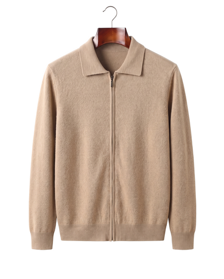 The Harrogate — Cashmere Full-Zip Cardigan — Sand