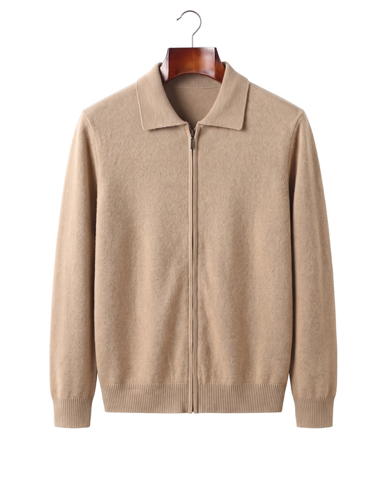The Harrogate — Cashmere Full-Zip Cardigan — Sand