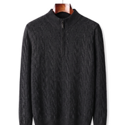 The Ashford — Merino Cable-Knit Half-Zip — Black