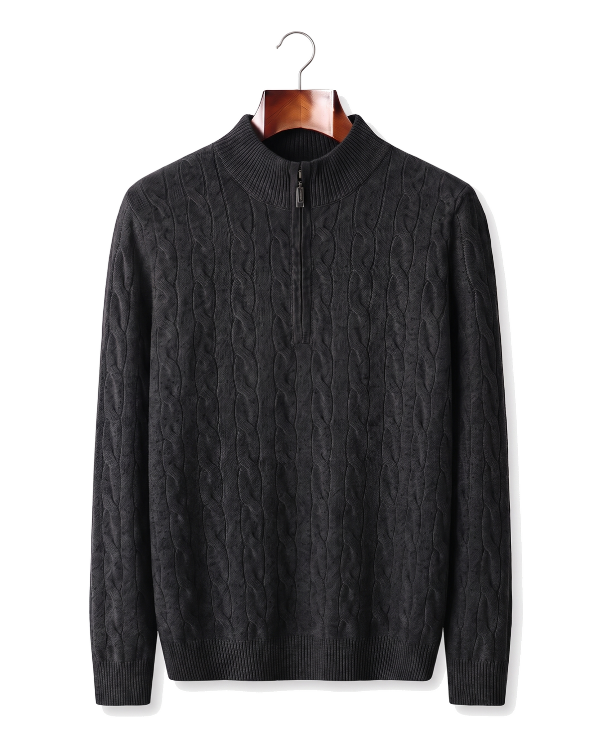 The Ashford — Merino Cable-Knit Half-Zip — Black