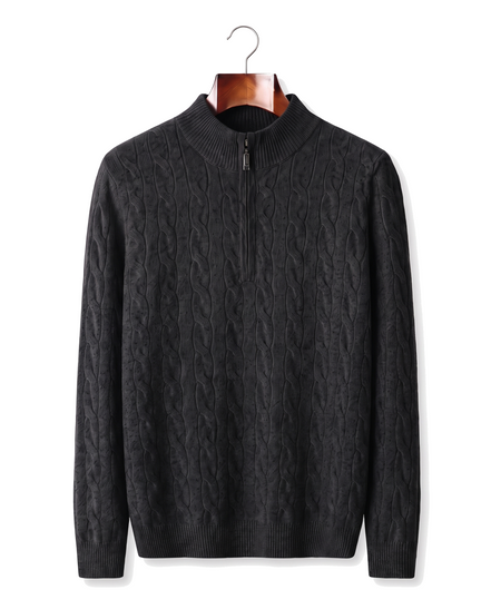 The Ashford — Merino Cable-Knit Half-Zip — Black