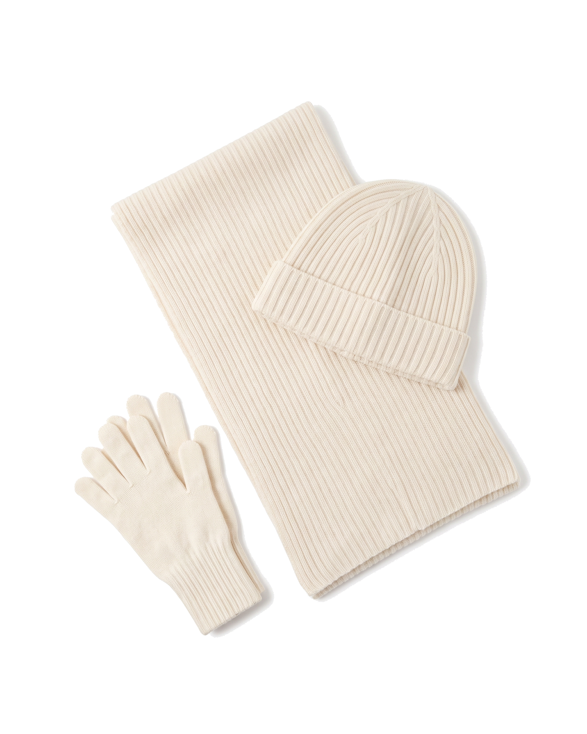 The Ravensdale merino scarf, beanie and glove set — Ivory