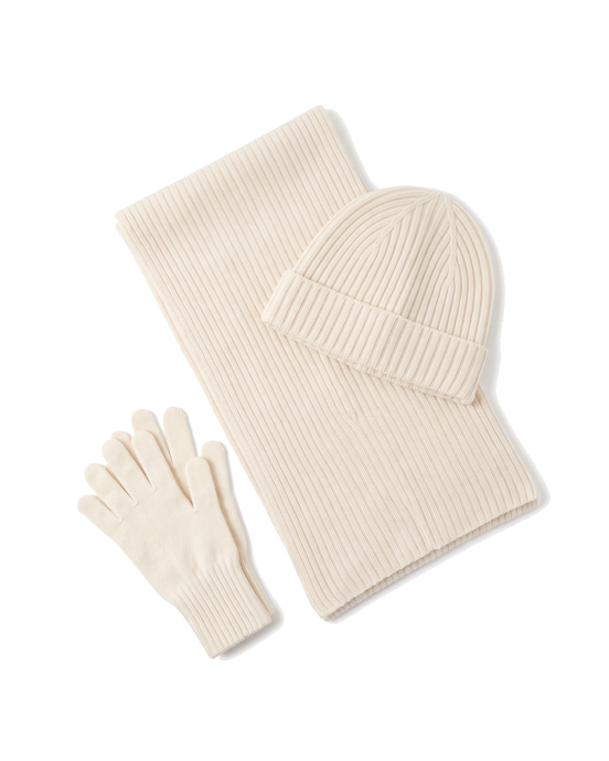 The Ravensdale merino scarf, beanie and glove set — Ivory