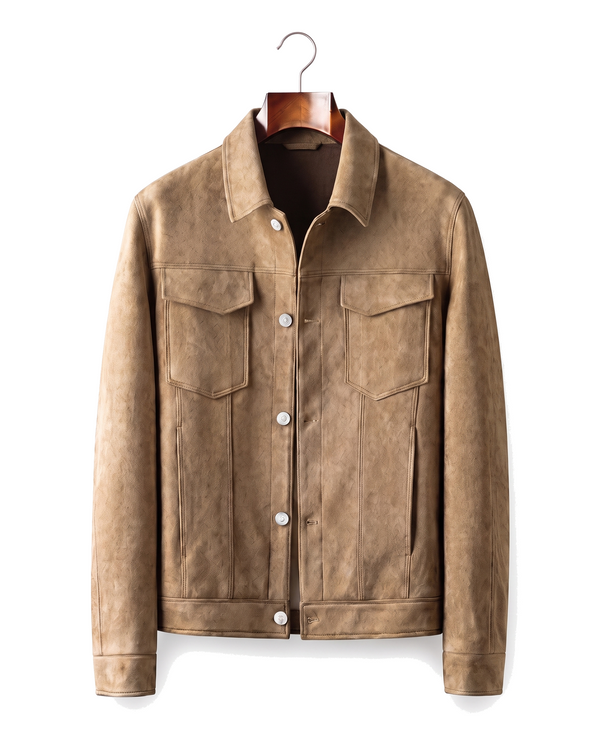 The Mayfair — Suede Trucker Jacket — front