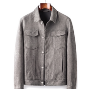 The Mayfair — Suede Trucker Jacket — Granite Gray