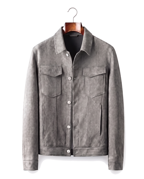The Mayfair — Suede Trucker Jacket — Granite Gray