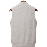 The Hartley sleeveless zip gilet, back view on a mahogany hanger