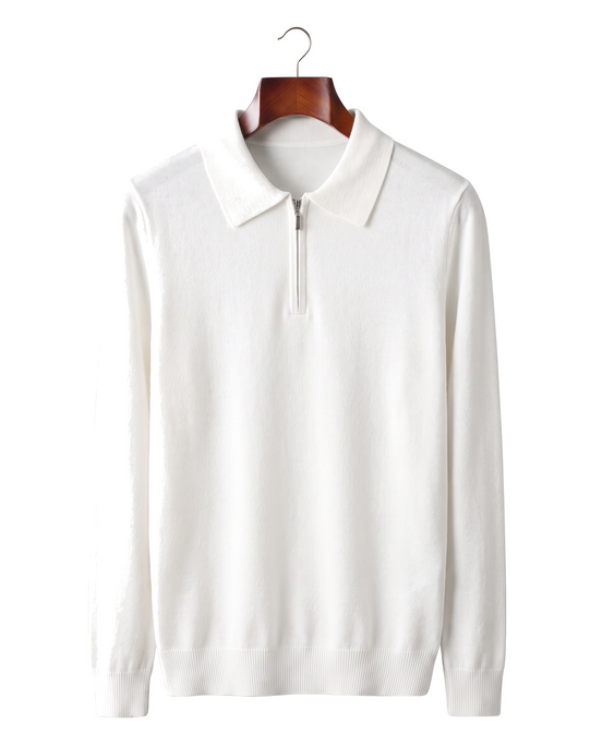 The Selby — Merino Half-Zip Polo — White