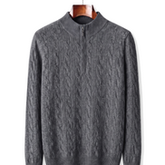 The Ashford — Merino Cable-Knit Half-Zip — Dark Gray
