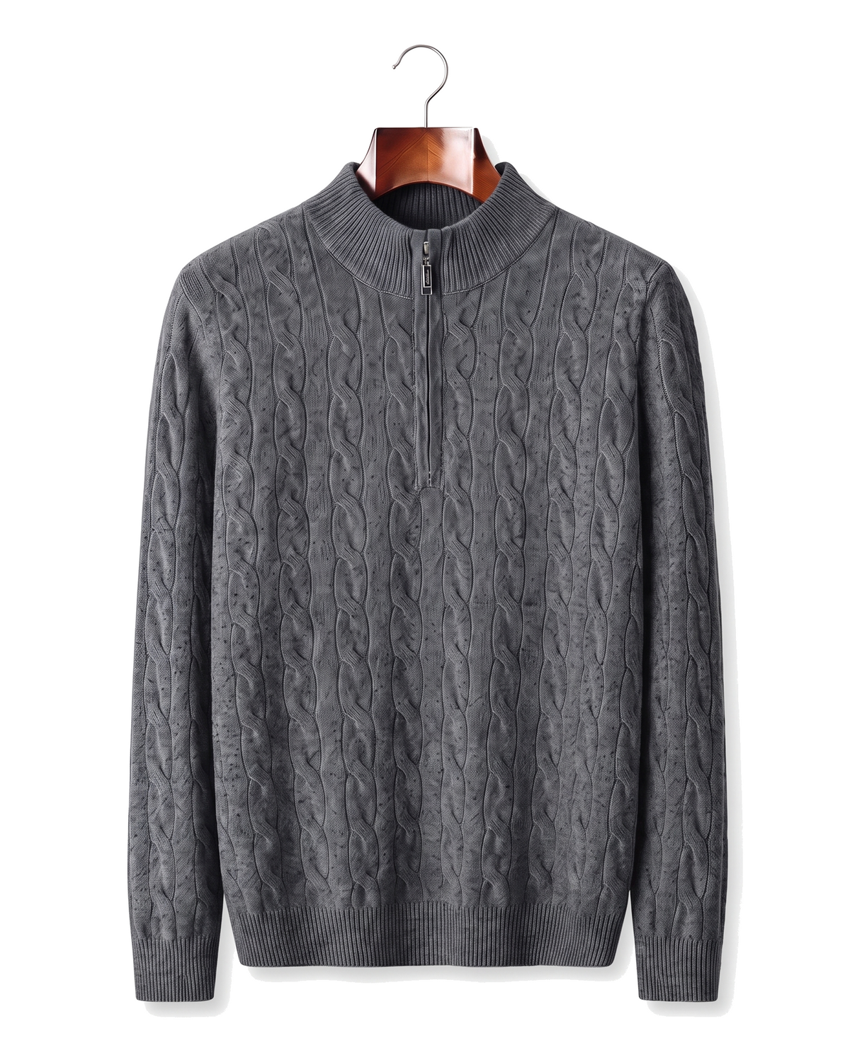 The Ashford — Merino Cable-Knit Half-Zip — Dark Gray
