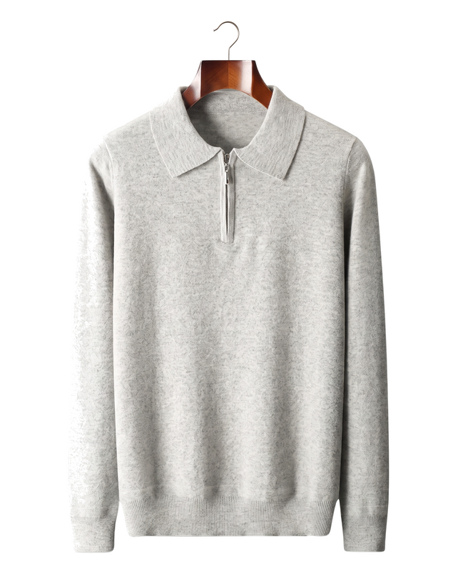 The Selby — Merino Half-Zip Polo — front