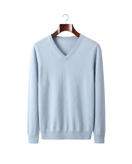 The Sandringham merino V-neck jumper — Light Blue