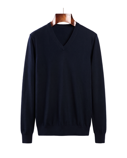The Sandringham merino V-neck jumper — Navy Blue