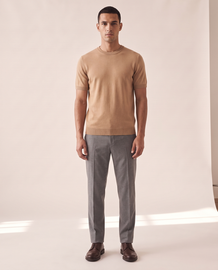 Model wearing The Hanbury knitted crewneck tee, front view