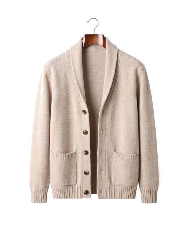 The Thornbury cashmere shawl-collar cardigan — Beige