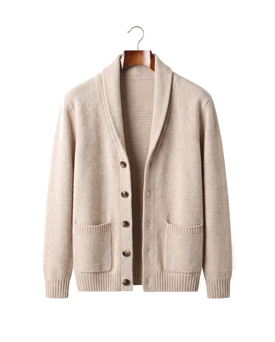 The Thornbury cashmere shawl-collar cardigan — Beige