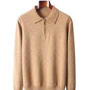 The Selby — Merino Half-Zip Polo — Beige