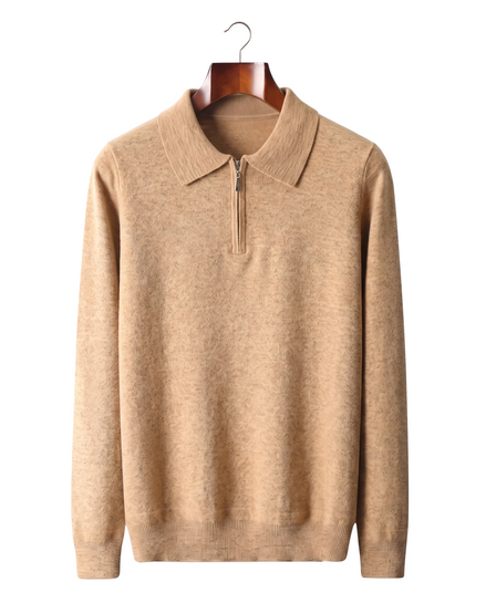 The Selby — Merino Half-Zip Polo — Beige