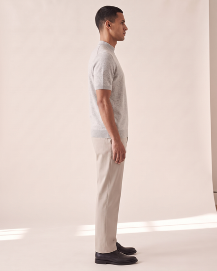 The Denby cashmere mock neck tee shown in side profile
