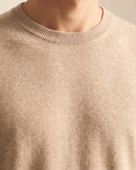 Close-up of the ribbed crew neckline on The Aldwych