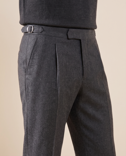 Close-up of the pleat and side adjuster on The Wentworth