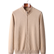 The Cavendish — Merino Zip Cardigan — Beige
