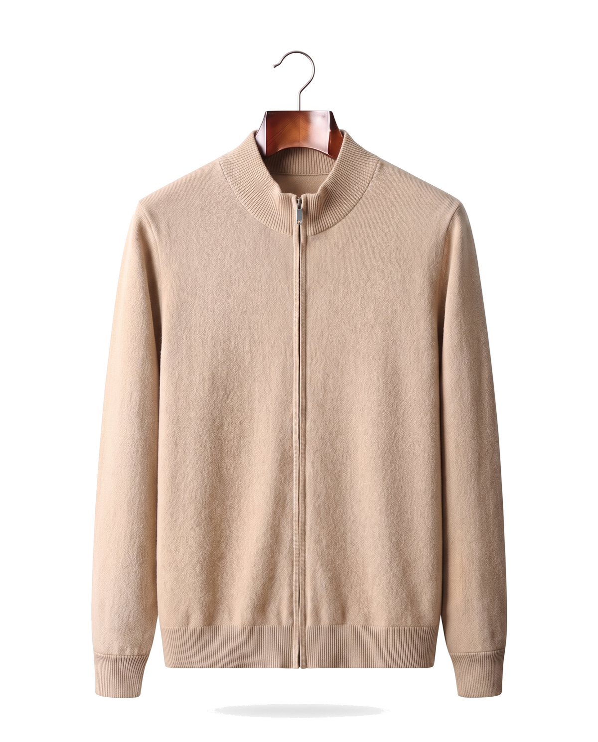The Cavendish — Merino Zip Cardigan — Beige