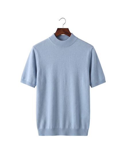 The Denby cashmere mock neck tee — Light Blue