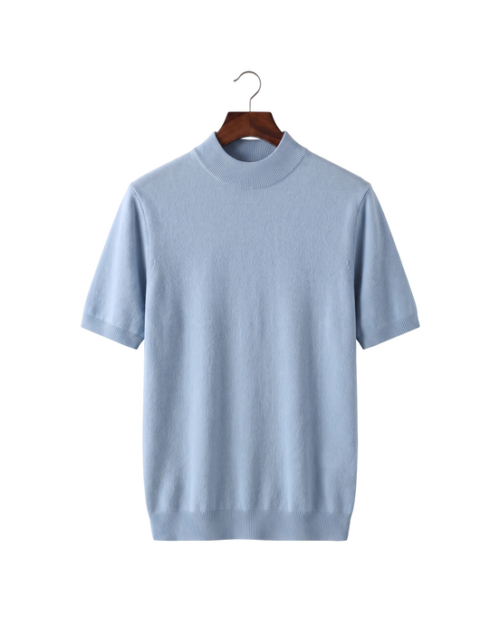 The Denby cashmere mock neck tee — Light Blue