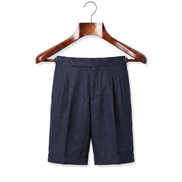 The Tenby — Pleated Linen Shorts, Navy — front