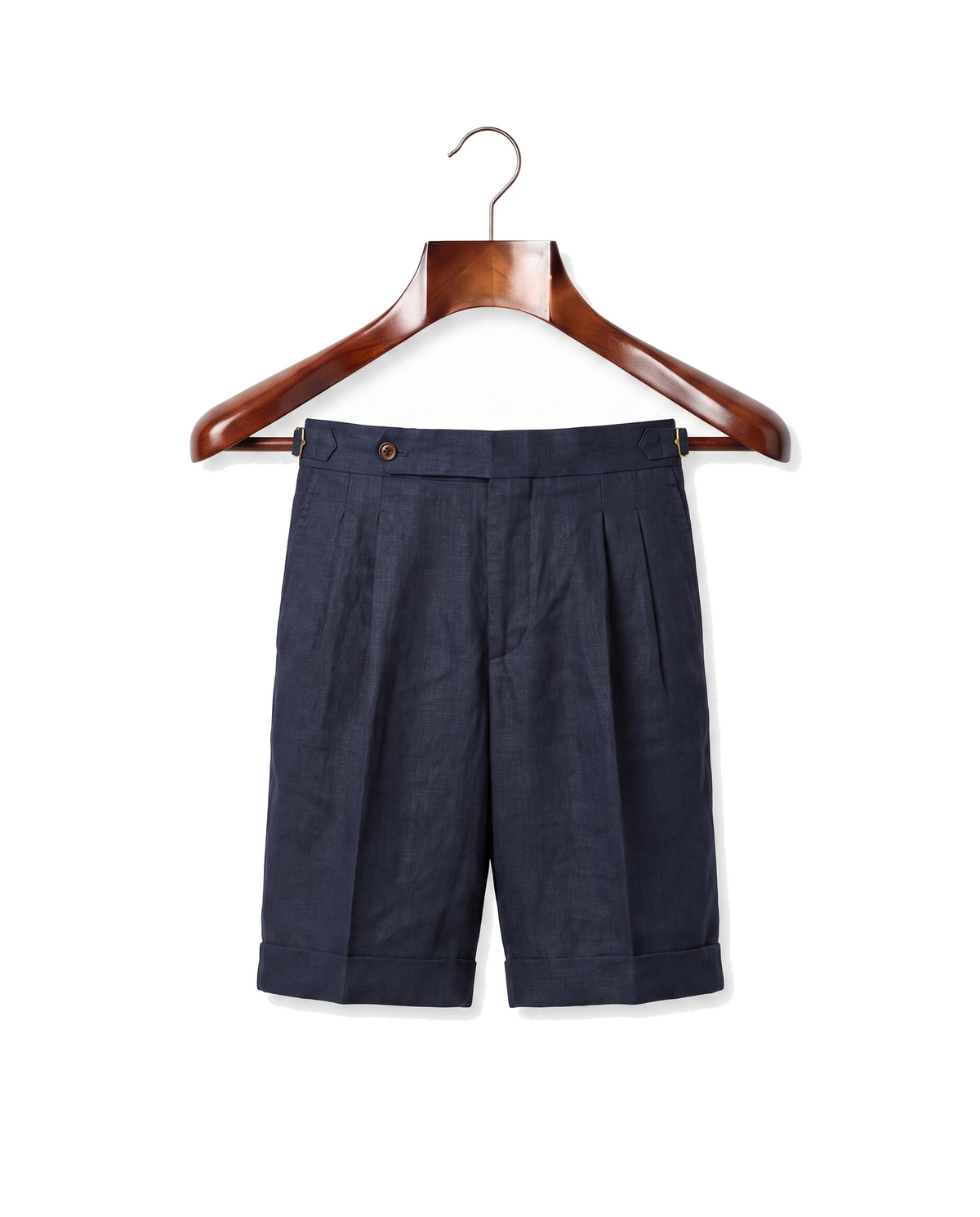 The Tenby — Pleated Linen Shorts, Navy — front