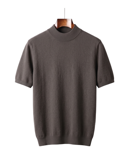 The Denby cashmere mock neck tee — Shadow Flint